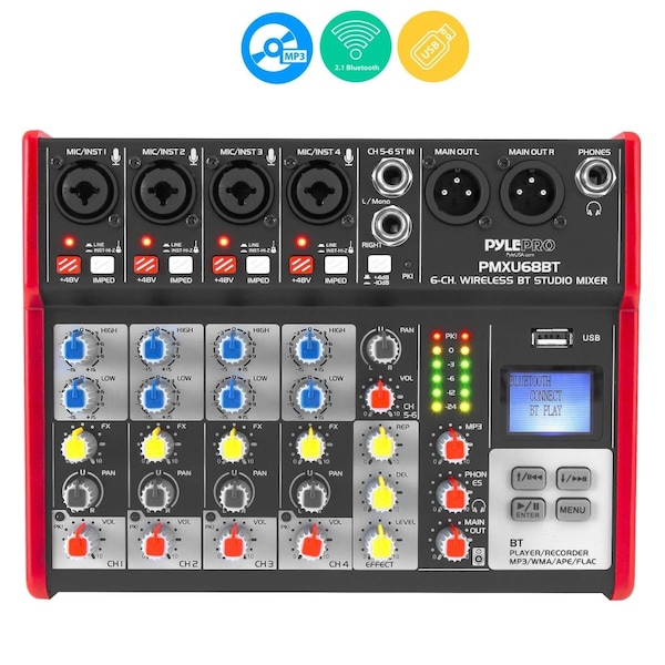 Pyle 6-Ch. Bluetooth Studio Mixer, PMXU68BT PMXU68BT - main